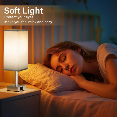 Aooshine Touch Bedside Lamps Set of 2 with USB-A & USB-C Charging Ports, 3-Way Dimmable LED Table Lamps with Grey Linen Shades for Bedroom, Living Room & Study