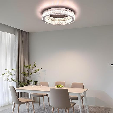 Dimmable Crystal Ceiling Light 48W LED Chandelier with Remote & APP Control - Rectangle K9 Crystal Design