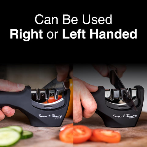 Smart Sharp 3-Stage Manual Knife Sharpener – Professional Kitchen Sharpener with Diamond Rods, Tungsten Carbide Plates & Ceramic Stone – Ergonomic Design, Black/Chrome Finish