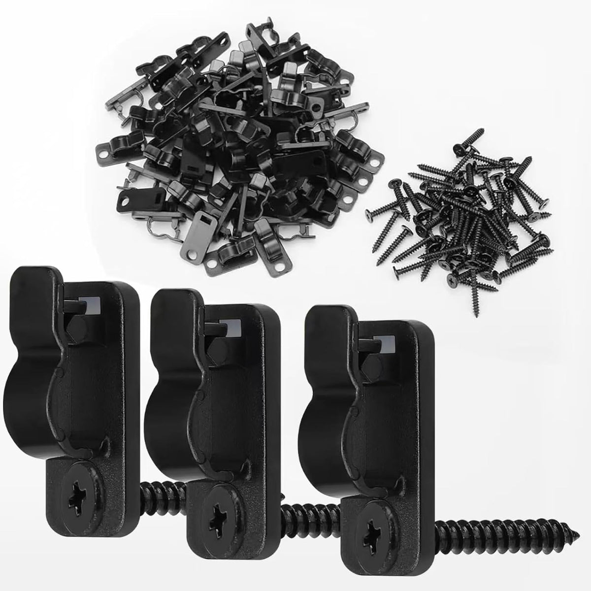 60 Pack Outdoor String Light Clips with Screw-in Hooks – Black Metal Cable Hangers for Garden, Patio, Fence & Christmas Decorations