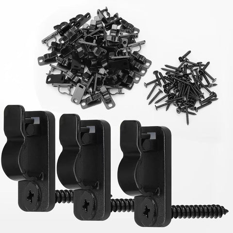 60 Pack Outdoor String Light Clips with Screw-in Hooks – Black Metal Cable Hangers for Garden, Patio, Fence & Christmas Decorations