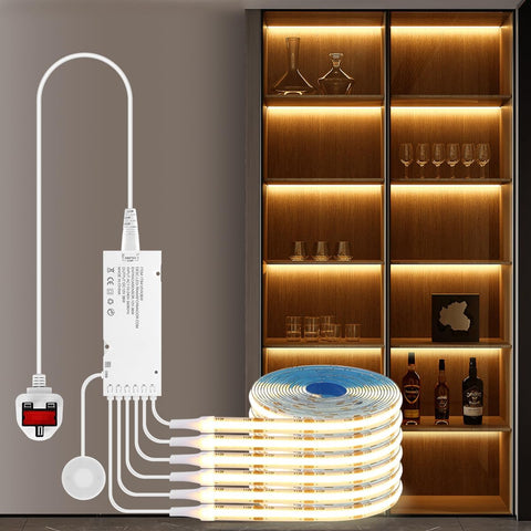 6-in-1 COB LED Strip Lights for Cabinets & Wardrobes – Dimmable Warm White Touch Control Lighting - Brighten Every Hidden Corner Without the Clutter