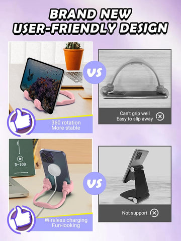 Thumbs Up Pink Phone Stand – 360° Rotating Adjustable Desk Holder Pink