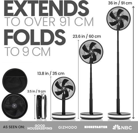 Portable Wireless Rechargeable Fan with LED & Remote Control - Black
