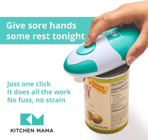 Kitchen Mama Automatic Electric Can Opener – One-Touch, Hands-Free, Smooth Edge, Food-Safe, Battery Operated (Teal)