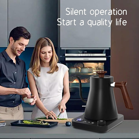 RHD Electric Gooseneck Kettle 0.9L – LCD Display, Real-Time Temp Control, 1200W Fast Heat, 304 Stainless Steel, Matte Black