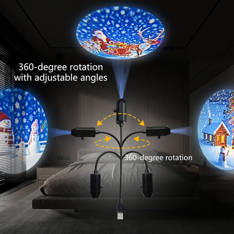 JKKEOXYLIC Christmas Projector Indoor – 24 Festive Scenes, 360° Rotating USB Powered Christmas Light Projector for Bedroom, Living Room & Parties