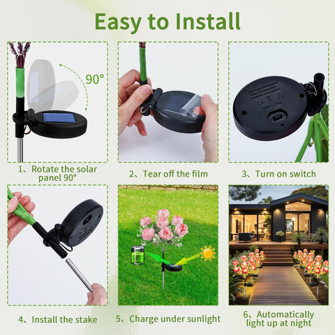 Joyoldelf Solar Lights Outdoor Waterproof, 2 Pack Pink Peony Flower Garden Lights with 7 Flowers, Warm White Decorative Pathway Lighting for Yard Patio Driveway, Solar Powered Landscape Lamp