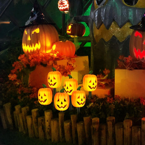 Housoutil Halloween Pumpkin Pathway Lights, 5 LED Garden Stake Lights