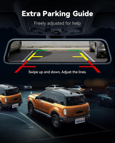 WOLFBOX G840S 12" 4K Mirror Dash Cam with Dual Cameras & GPS