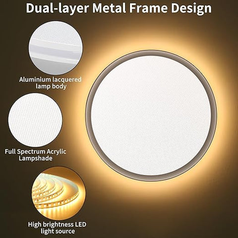 Full Spectrum 50cm LED Ceiling Light with Remote - Dimmable Eye Protection CRI+97 Natural Sunlight Technology