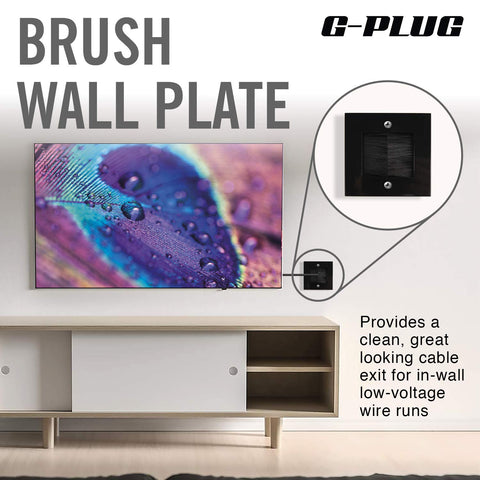 G-PLUG Cable Pass Through Wall Plate Faceplate with Brush – Black Single Gang Cover for HDMI, TV, Ethernet, Speaker Wires – Easy to Install, Clean Cable Management Solution