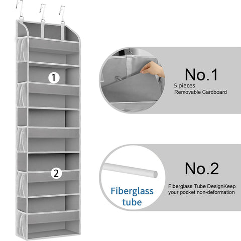 TAHAVICE Over The Door Storage Organiser, 5 Clear Window Pockets and 10 Mesh Side Pockets, Grey – Turn Unused Door Space into Smart Storage