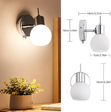Wall-mounted light fixture with dimensions displayed on a neutral background