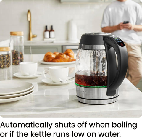 Electric Kettle 1.8L 3000W Glass Tea Kettle with Infuser & LED Lights