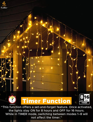 EcoNour 35m 1000 LED Icicle Christmas Lights – Warm White Outdoor Fairy Lights with 8 Modes & Timer for Garden, Windows & Parties - Turn Dark Winter Evenings Into a Warm Festive Glow