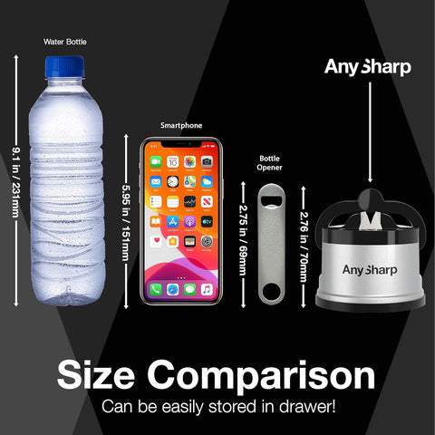 AnySharp Knife Sharpener – PowerGrip Suction Base | Hands-Free Safety | Sharpens All Kitchen Knives | Ideal for Hardened Steel & Serrated