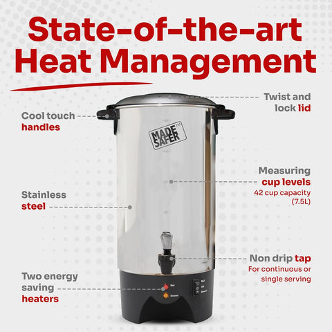 Made Safer 7.5L Hot Water Urn – Energy-Efficient Boiling Dispenser for Tea, Coffee & Drinks, 40 Cup Capacity, UK Design
