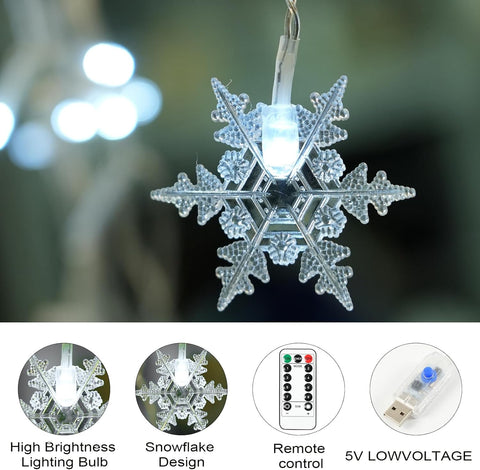 LED snowflake ornament with high brightness lighting bulb, snowflake design, remote control, and 5V lowvoltage features.