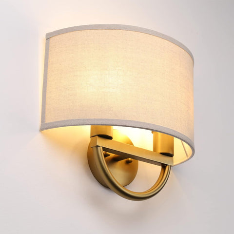 Antique Brass Fabric Wall Light 2 Light Indoor Sconce