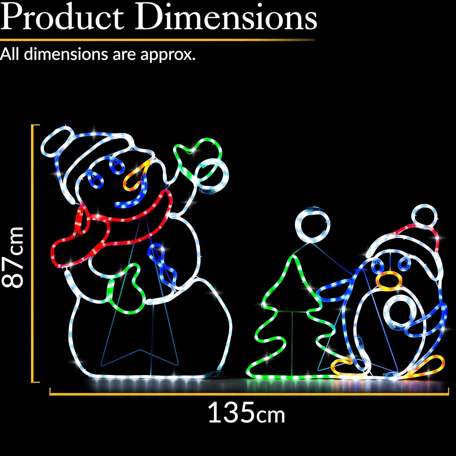 Multi-coloured LED rope light for garden display
