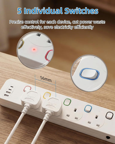 Mscien 1M 4 Way Extension Lead with 4 USB Ports & Individual Switches – Wall Mountable Power Strip for TVs, Routers, Computers & Chargers - Keep Every Connection Neat, Close and Under Control