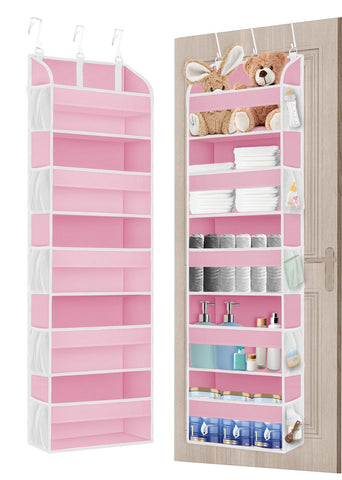 TAHAVICE Over The Door Storage Organiser, 5 Clear Window Pockets and 10 Mesh Side Pockets, Grey – Turn Unused Door Space into Smart Storage
