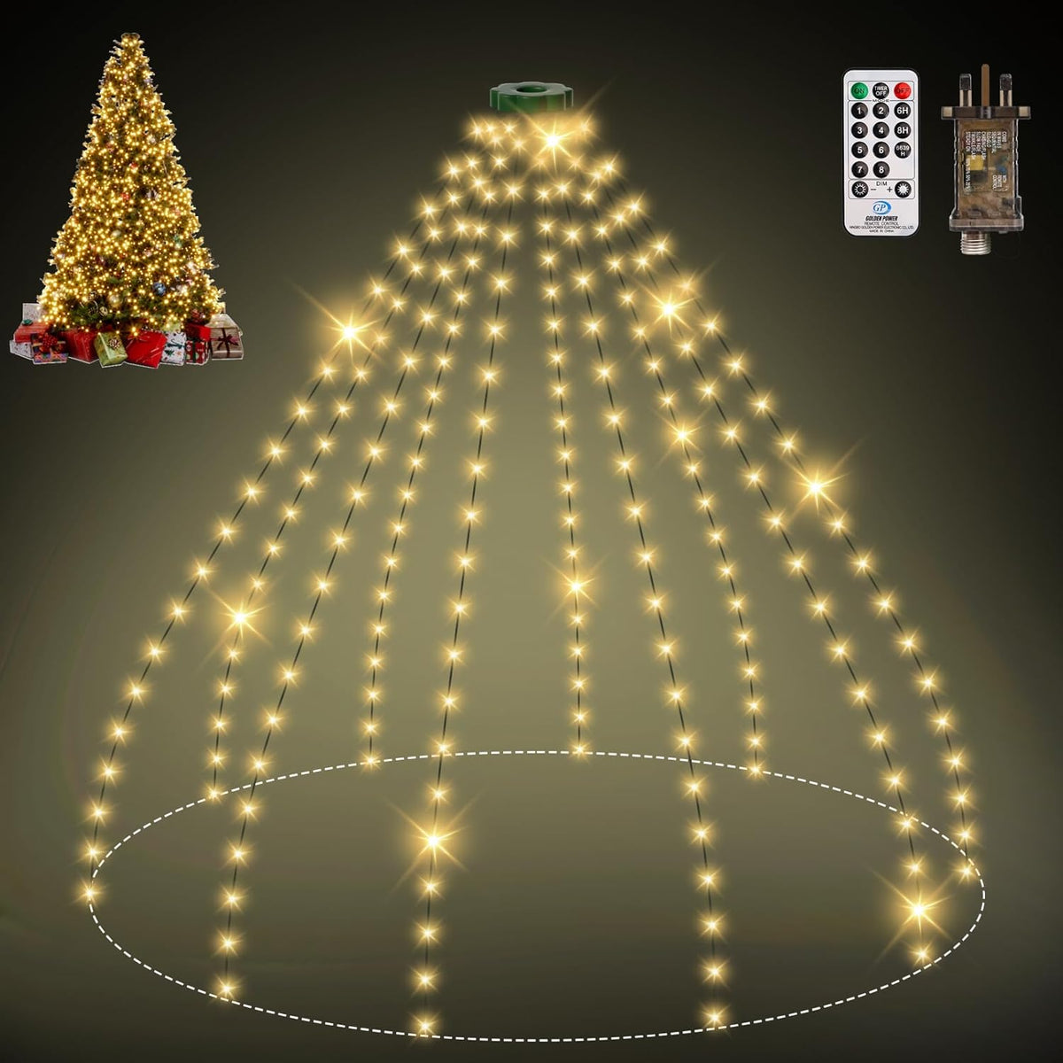 400 LED Waterfall Christmas Tree Lights – Warm White, 2.5m × 16 Strands – UK