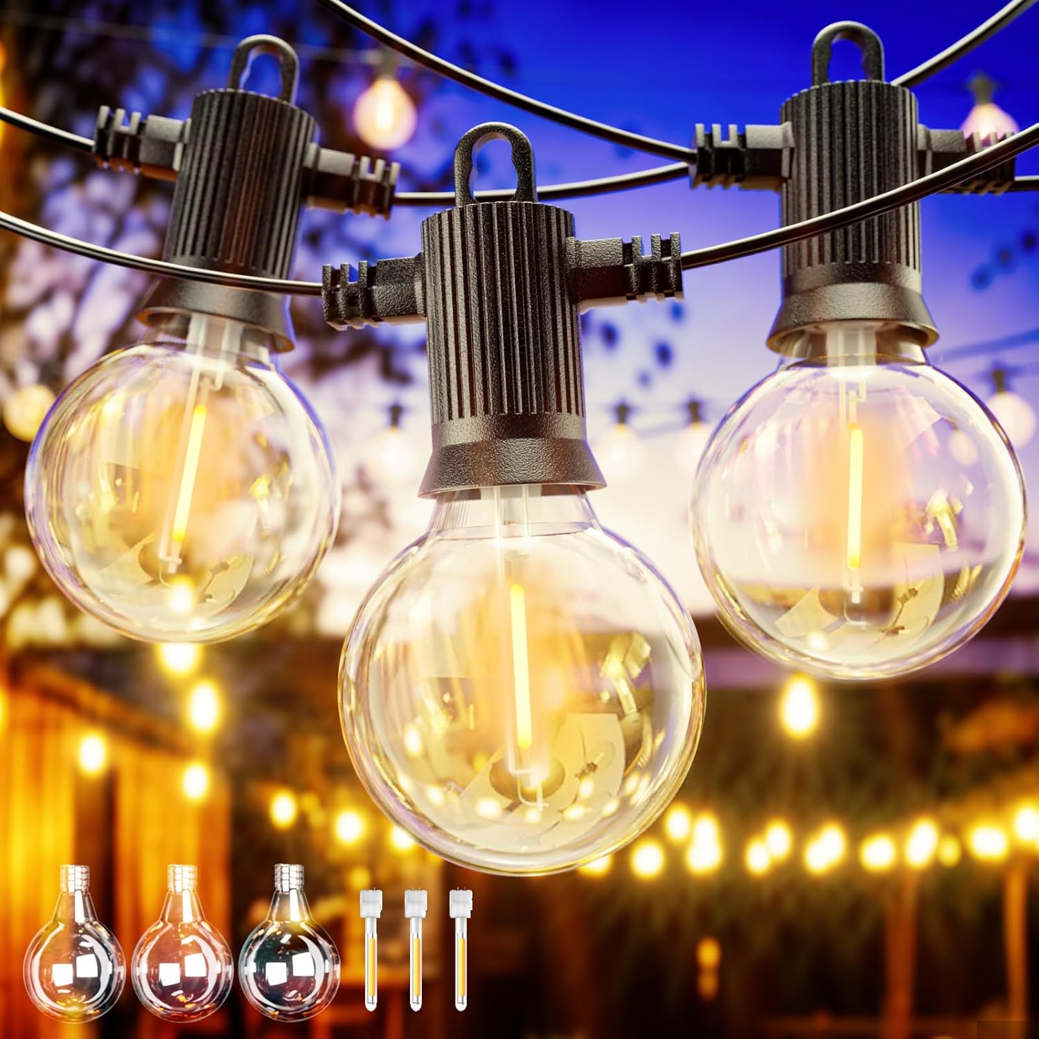 Festoon Lights Outdoor 45M, Outdoor String Lights Mains Powered with 73+3 Plastic Shatterproof Bulbs(3 Spare), Waterproof IP65 Garden Lights for Backyard Outside Patio Pergola Party Wedding
