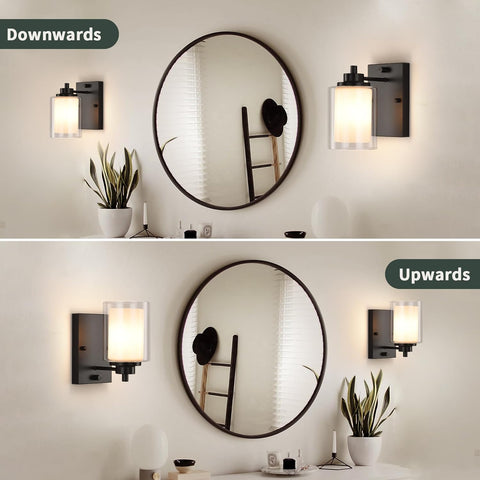 Pack of 2 Industrial Dimmable Wall Sconce - Matte Black with Rotary Dimmer Switch