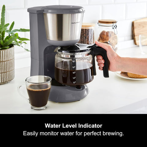 10 Cup Filter Coffee Machine with Pour Over Technology, Fast Brew, Anti-Drip, Keep Warm Function, Reusable Filter, Aroma Blender, Grey & Stainless Steel Finish