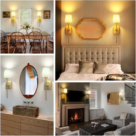 Rechargeable Wireless Wall Sconces Set of 2 Gold