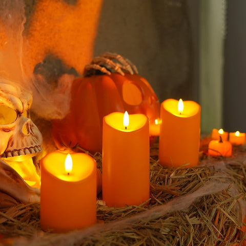 3 Pack Orange Flameless LED Candles with Remote – Waterproof Flickering Pillar Candles for Autumn, Halloween & Outdoor Décor