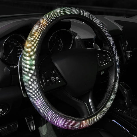 Colorful Crystal Steering Wheel Cover – Universal 36–38cm Leather Anti-Slip Design