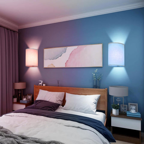Battery Operated Wall Lights 2 Pack RGB Fabric Sconces