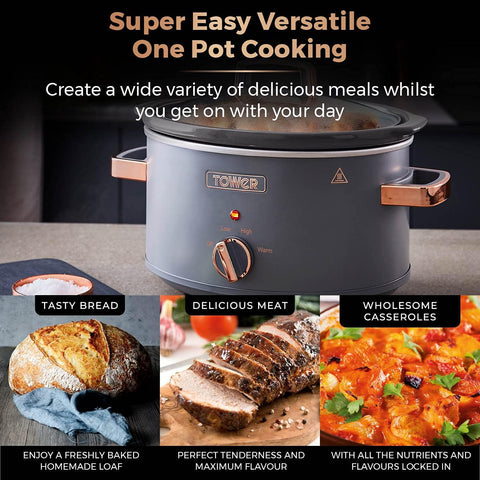 Cavaletto 3.5L Grey & Rose Gold Slow Cooker | 3 Heat Settings, Removable Pot, Cool Touch Handles – Family Size 4–5 People