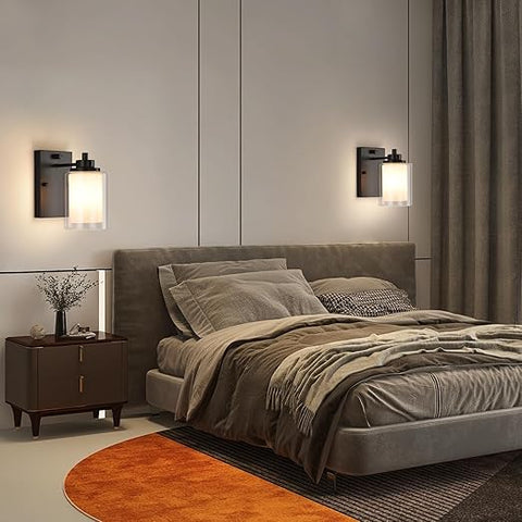 Pack of 2 Industrial Dimmable Wall Sconce - Matte Black with Rotary Dimmer Switch