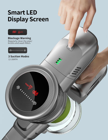 Kalado KCV01 Cordless Vacuum Cleaner 26KPa 250W Stick Hoover, 40Mins Runtime, LED Display, Self-Standing Lightweight Vacuum