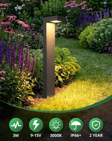 GKOLED 4-Pack LED Pathway Lights, Low Voltage Outdoor Waterproof, Black