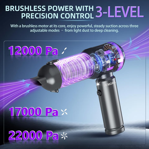 JEMORA Handheld Vacuum Cleaner Black 22000Pa Cordless Car & Home