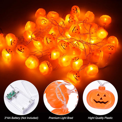 5M 30 LED Halloween Pumpkin String Lights – Battery Powered Warm Orange Pumpkin Lights with Flashing & Steady Modes for Indoor & Outdoor Decorations