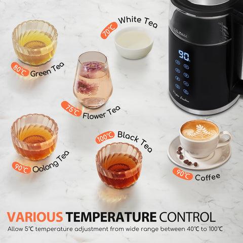 Swoden 1.7L Electric Kettle with Temperature Control, Digital Display, Double-Walled Glass, 2200W, Keep Warm – Black