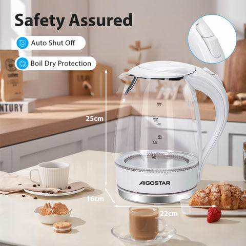 Glass Water Kettle 1.7L – LED Electric Kettle 2200W BPA-Free Auto Shutoff