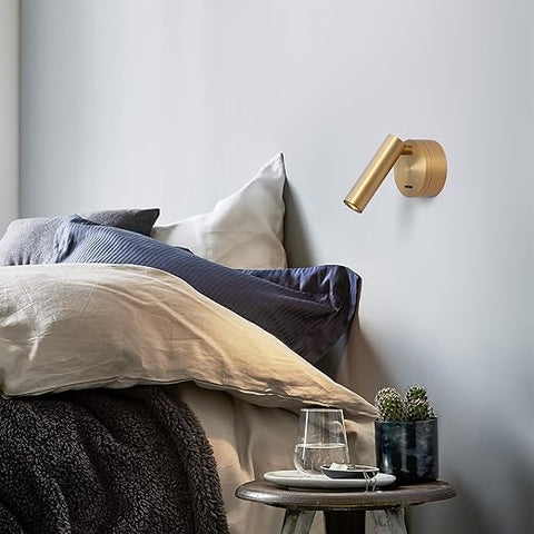 Adjustable LED Wall Light - 320° Rotatable Reading Light with Brass Finish