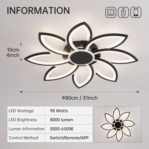 Ceiling light fixture with dimensions and technical specifications on a gray background