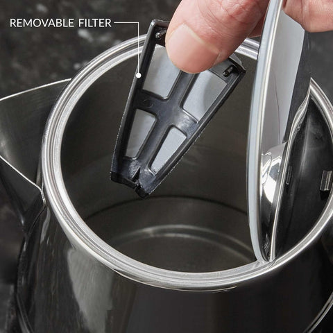 Electric Kettle 1.7L Fast Boil Quiet Kettle – Energy Efficient Cordless Jug with 360° Swivel Base & Reusable Filter – 3000W Black