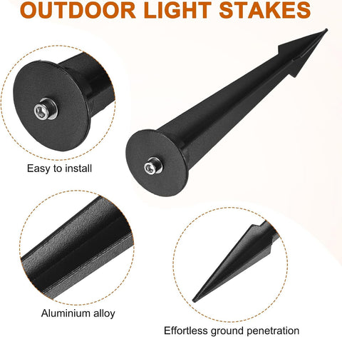 M METERXITY 8-Pack Metal Flood Light Ground Stake, 1.7" Diameter x 8.3" Height Outdoor Light Stakes Replacement for Landscape/Garden/Yard/Lawn/Pathway [Black]