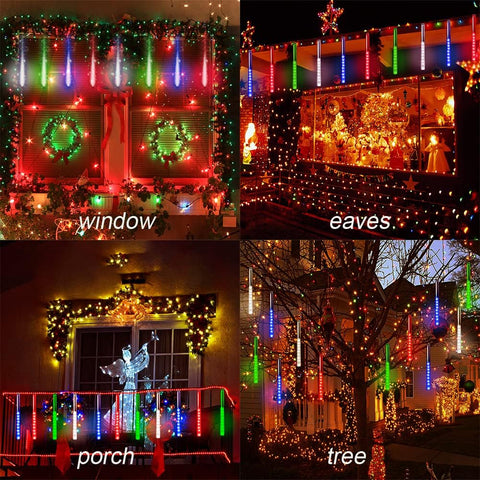 Kwaiffeo Multicoloured Meteor Shower Christmas Lights 240 LED 10 Tubes Waterproof