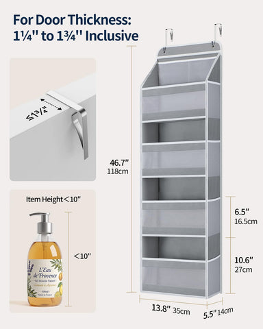 Yecaye 5-Tier Over Door Storage Organiser, Grey – Hanging Shelves with Mesh Windows for Space-Saving Home Organisation
