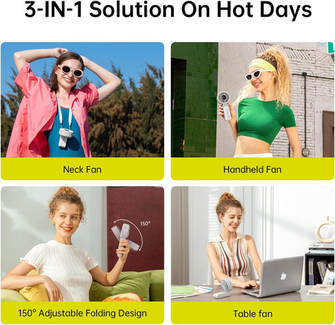 JISULIFE Handheld Fan Life7 – Ultimate Flexibility: High-Power Motor, LED Display, 5000mAh Rechargeable, 5-Speed, Foldable Design, 3-IN-1 Portable Hand/Desk/Neck Fan for Travel, Gift for Women (Grey)